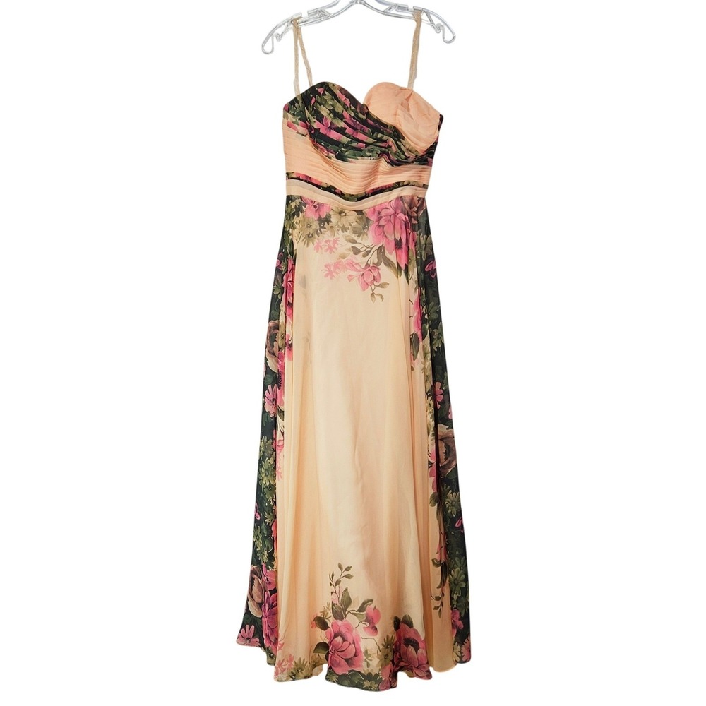 Grace Karin Womens Peach Floral‎ Chiffon Corset Back Formal Maxi Dress 8 Prom